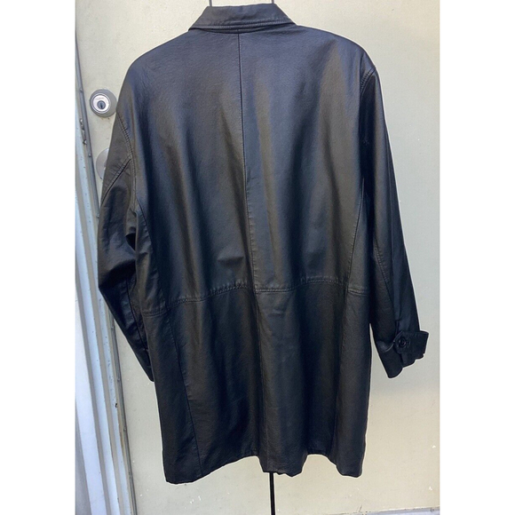 Newport News Long Black Leather Button Up Trench coat Jacket Size 1X Womans vntg - Picture 2 of 11